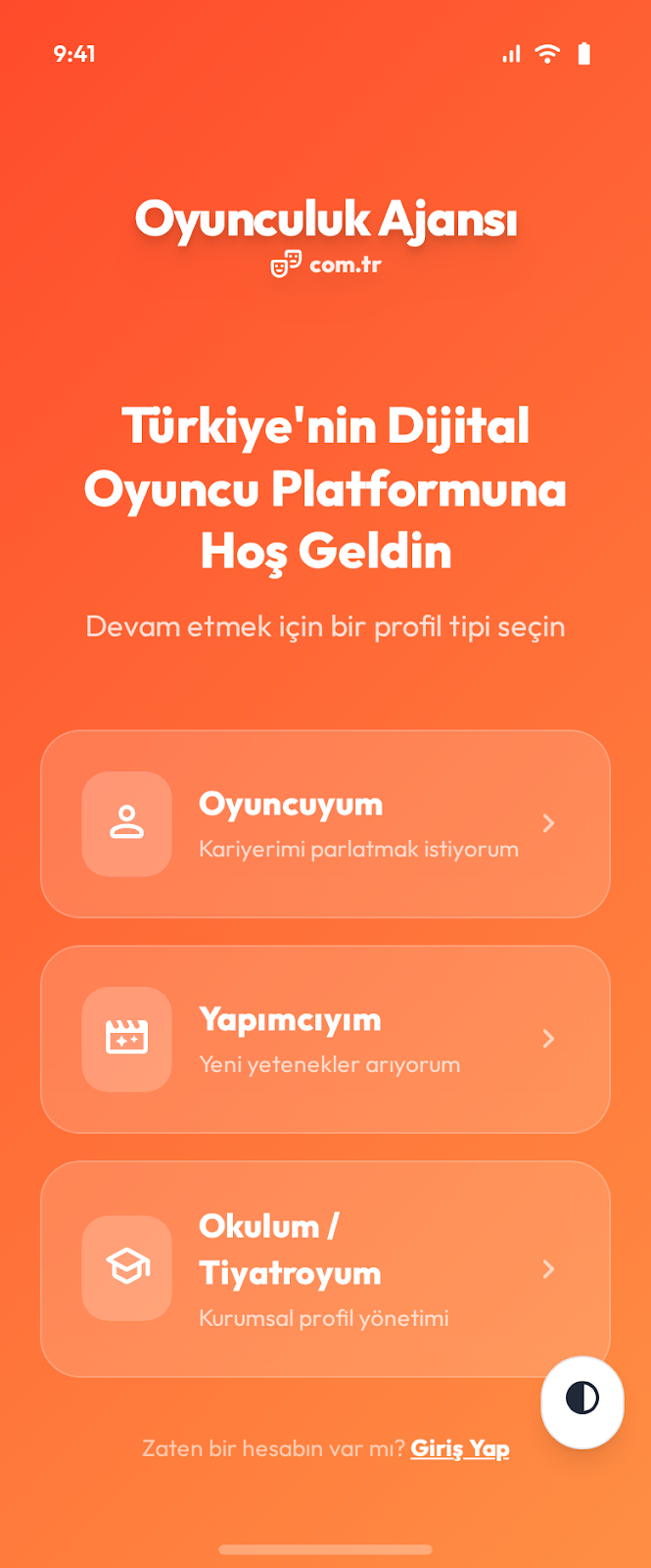 Hoş Geldin Ekranı - Rol Seçimi